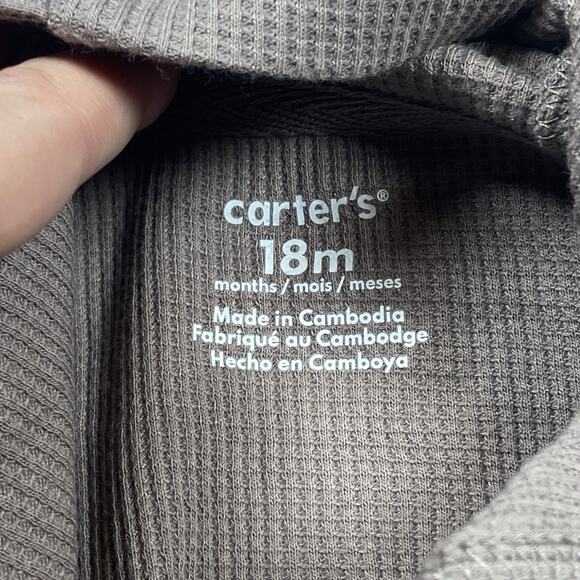 Carter's Baby One Piece Jumpsuit Size 18M Zip-Up Hooded Waffle Knit Brown Ears - Picture 4 of 6